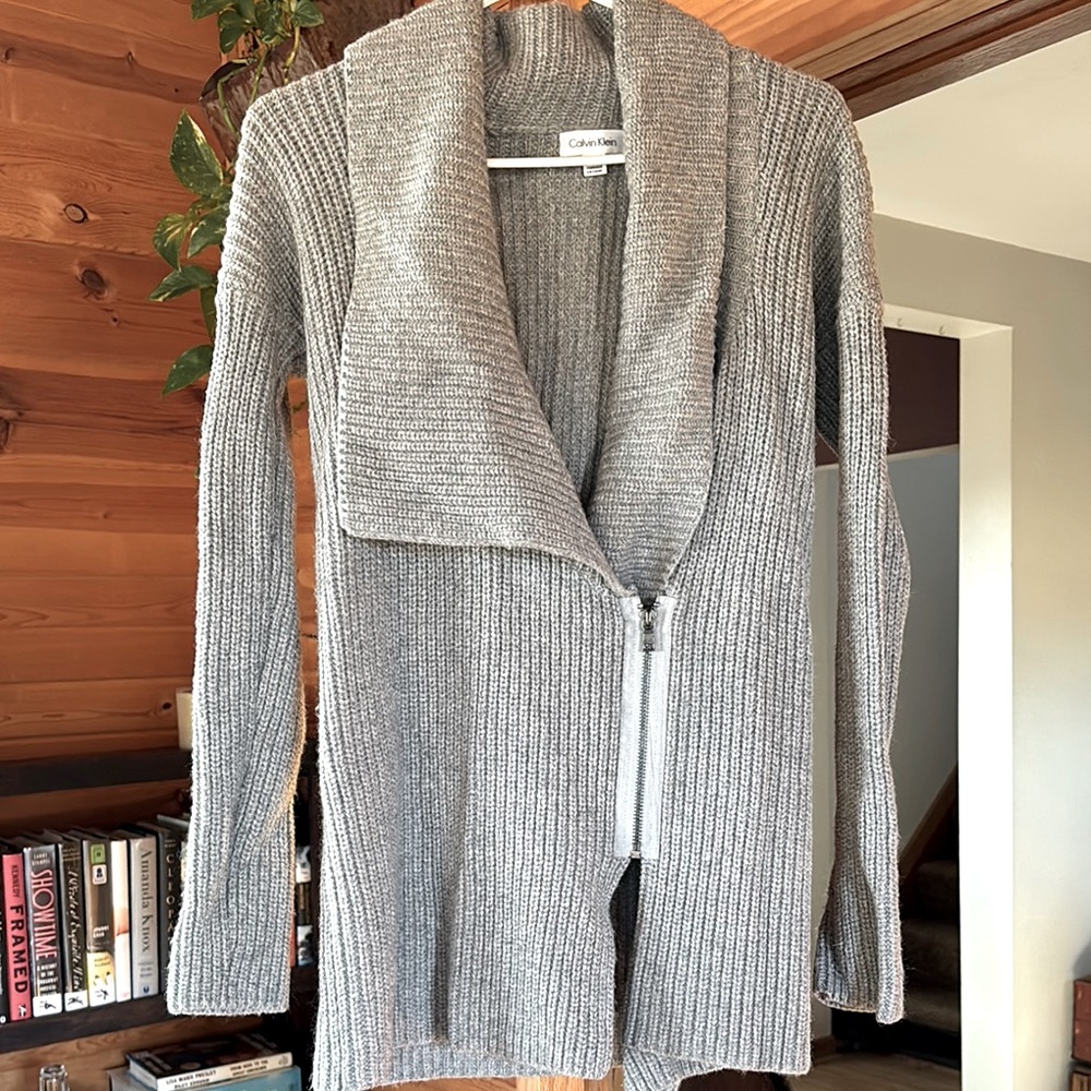 💋Calvin Klein Oversized Gray Zip-up Sweater